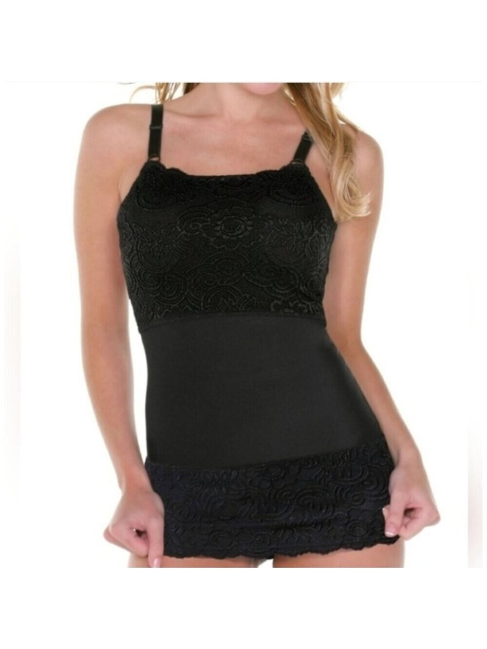 Shapeez Tankee Lacee Lace Shapewear Underwire Smoothing Tank Top Medium D Cup